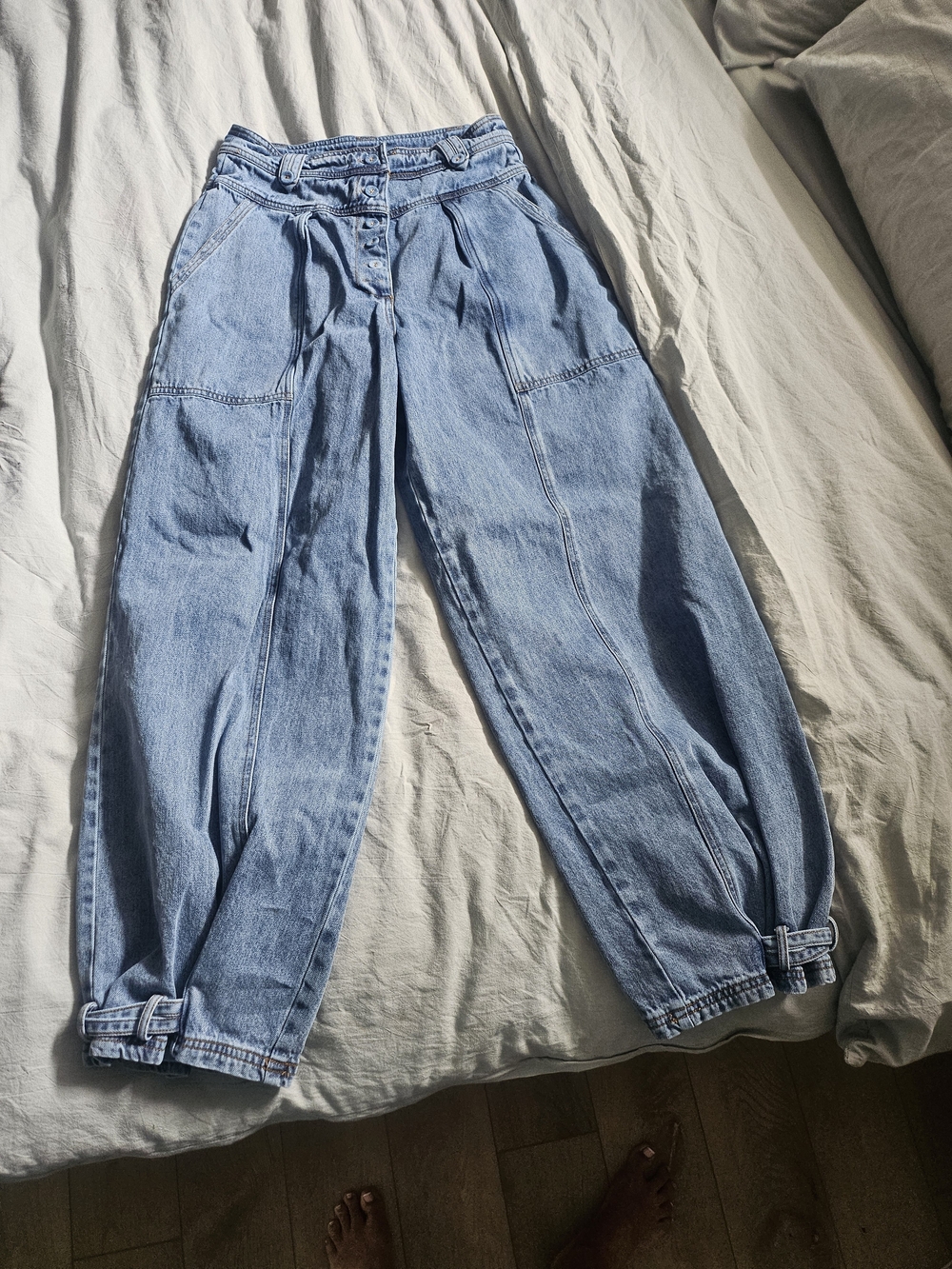 En Saison Light Blue Boyfriend Denim Jeans with Cuffed Ankles